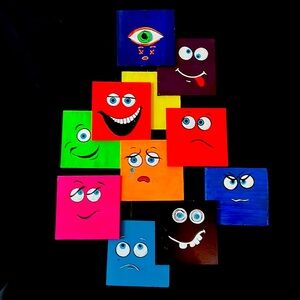 faces was made with wood painted in acrylic with pretty fluorescent colors